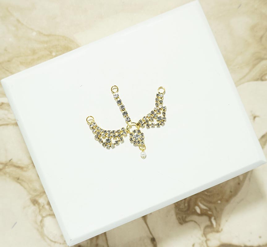 Golden White Stone Work Chandrika With Tika