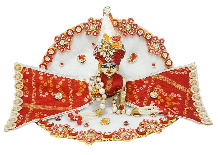 Designer Red White Stone Patch Work Dress