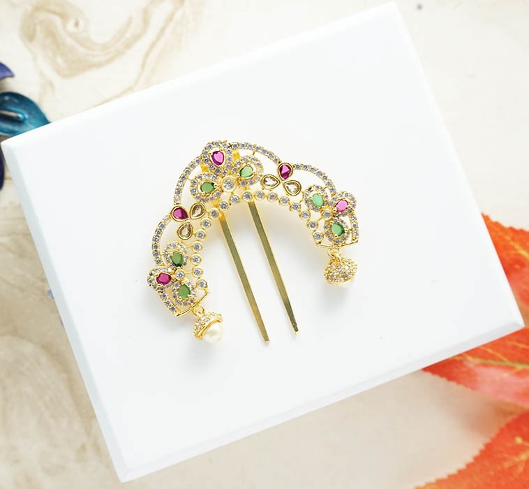 Elegant Golden Multi AD Stone Work Chandrika ( Large )