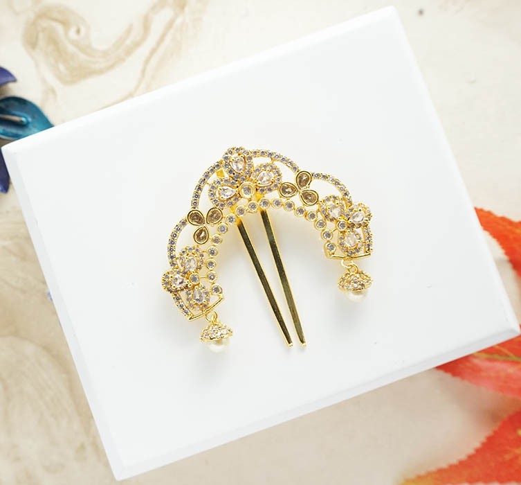 Elegant Golden White AD Stone Work Chandrika ( Large )