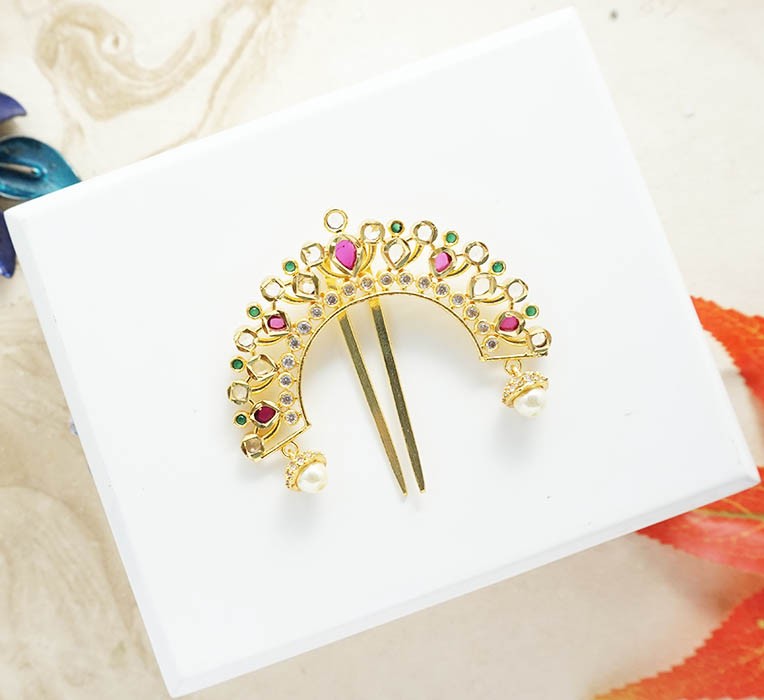 Beautiful Golden Multi AD Stone Work Chandrika ( Large )